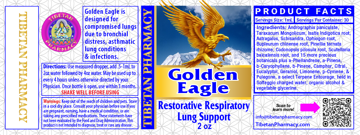 Golden Eagle - Botanical Tincture for Respiratory Health, restorative lung support, Tibetan Pharmacy, 2 oz bottle.