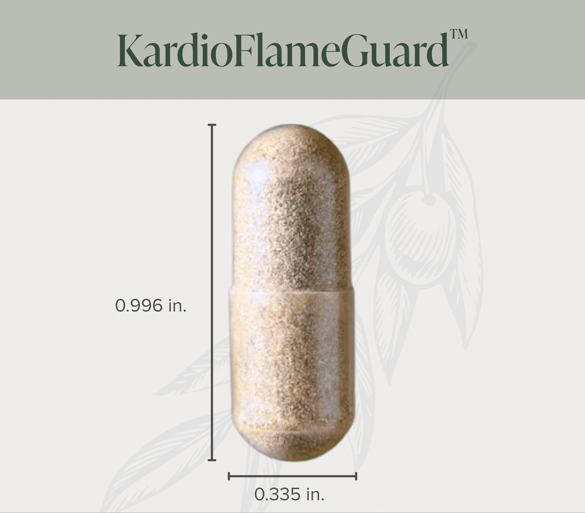 KardioFlameGuard capsule with dimensions and certification logos on a white background