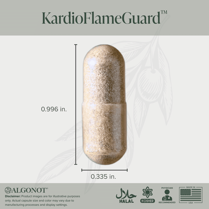 A single beige capsule pill centered on a light gray background with measurement lines and text showing dimensions 0.996 in by 0.