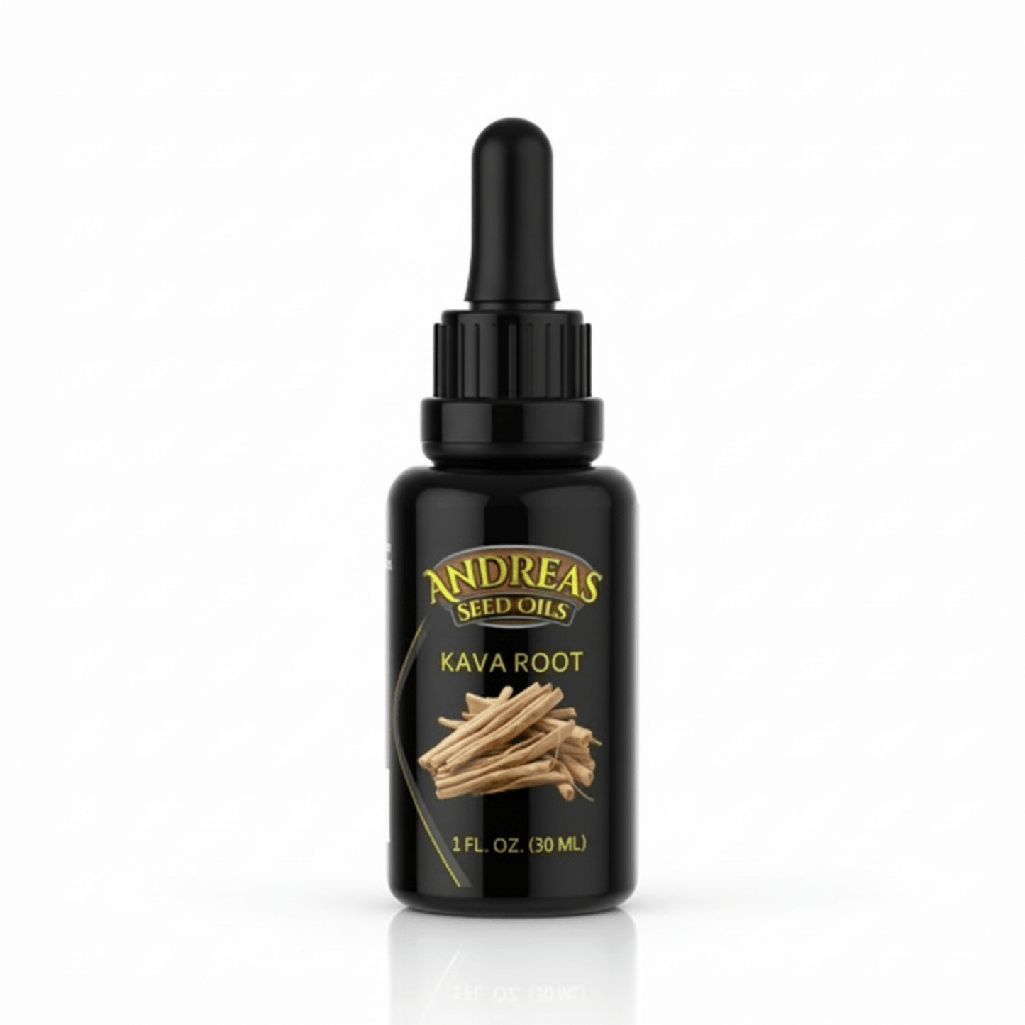 Andreas Seed Oils Kava Root Oil bottle, a natural stress relief and mood balance solution, containing 1 fl. oz. (30 ml)