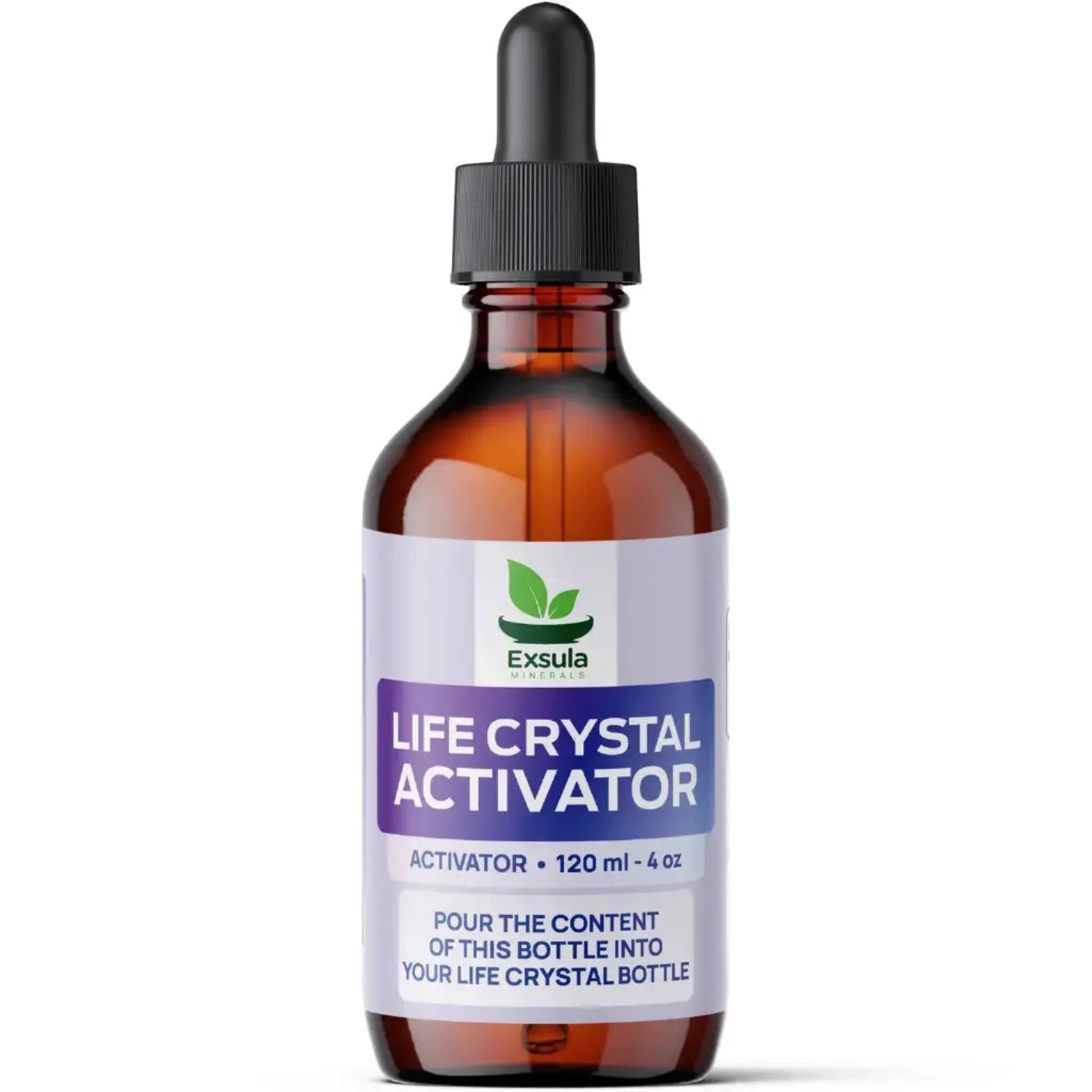 Bottle of Exsula Life Crystal Activator on a white background