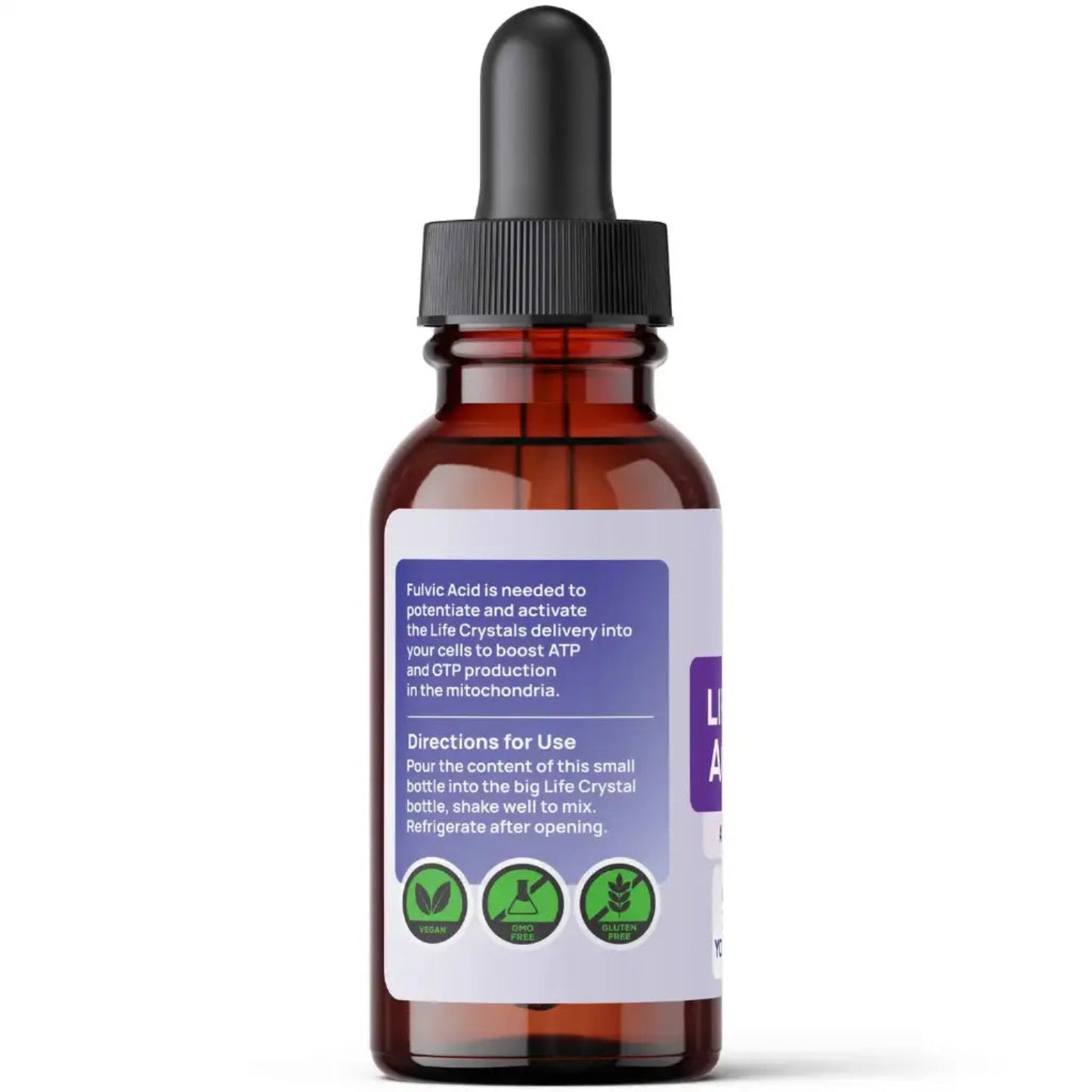 Brown glass bottle with dropper and label on a white background