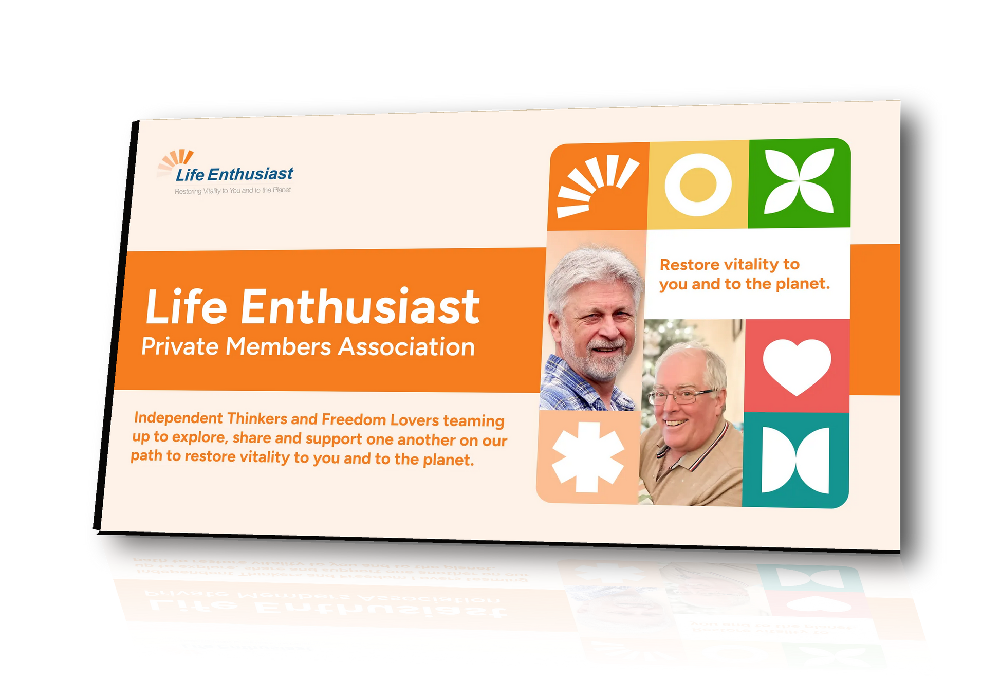 Life Enthusiast Private Members Association promotional material with branding and contact information.