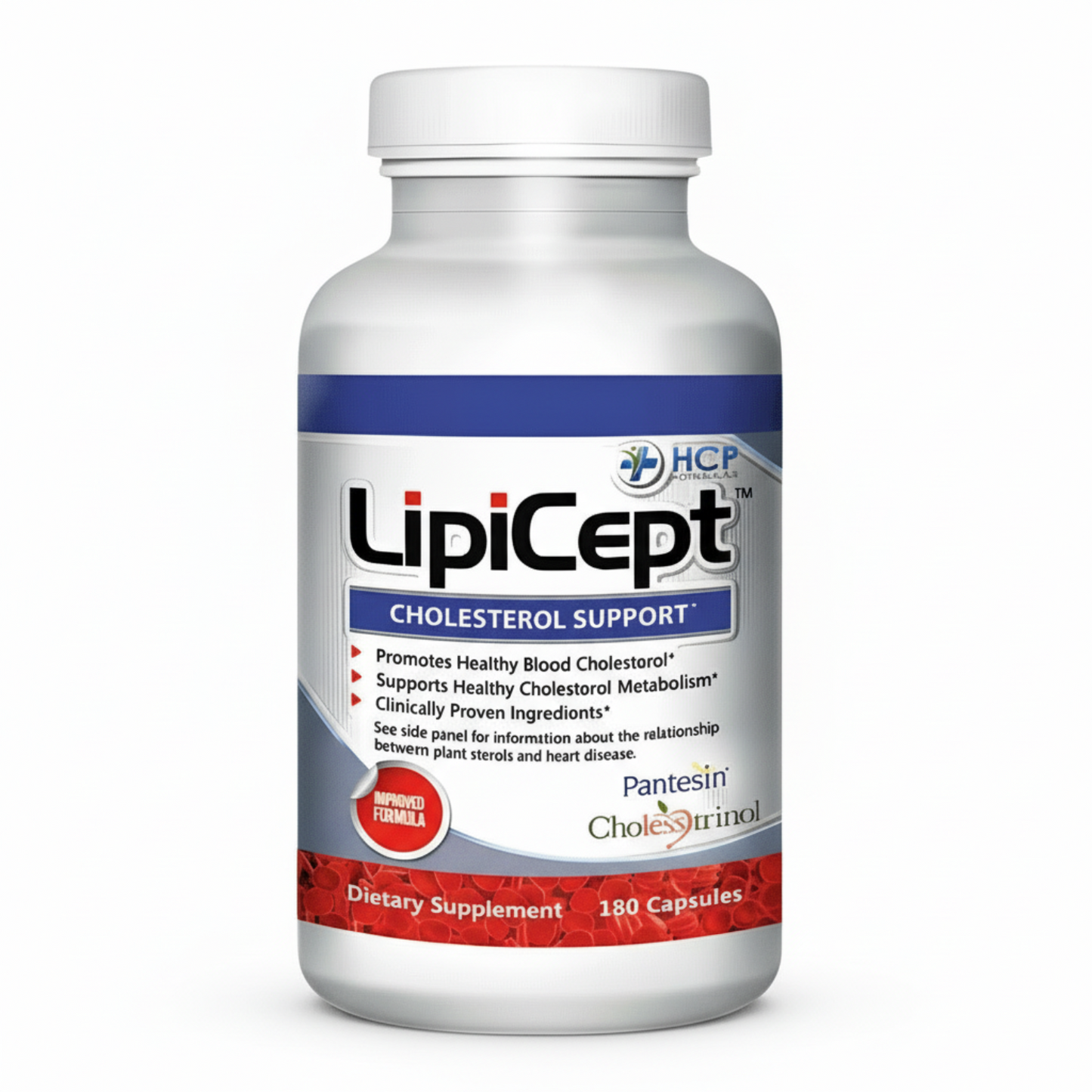 LipiCept cholesterol support dietary supplement bottle on a white background