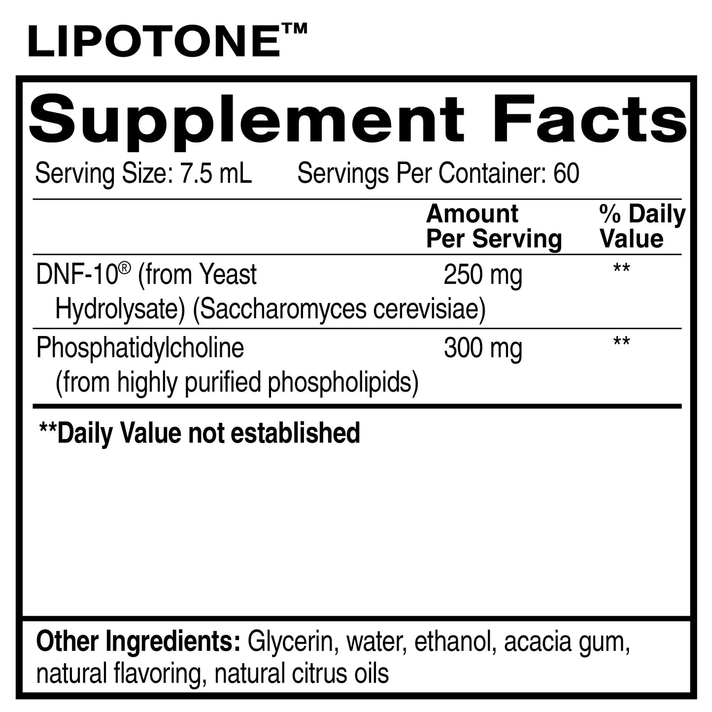 LipoTone Supplement Facts label showing ingredients for appetite support and weight management.