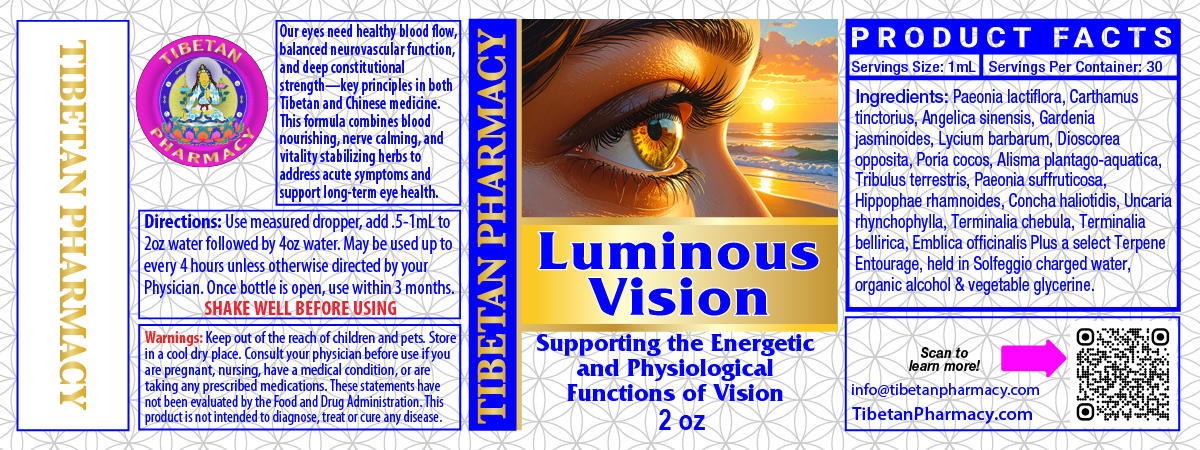Luminous Vision supplement label with eye illustration and product details.