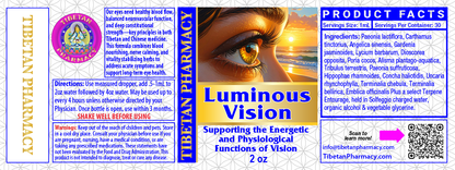 Luminous Vision supplement label with eye illustration and product details.