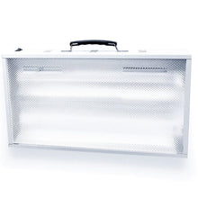 A rectangular silver metal UV light box with a black carrying handle on top, shown against a plain white background.