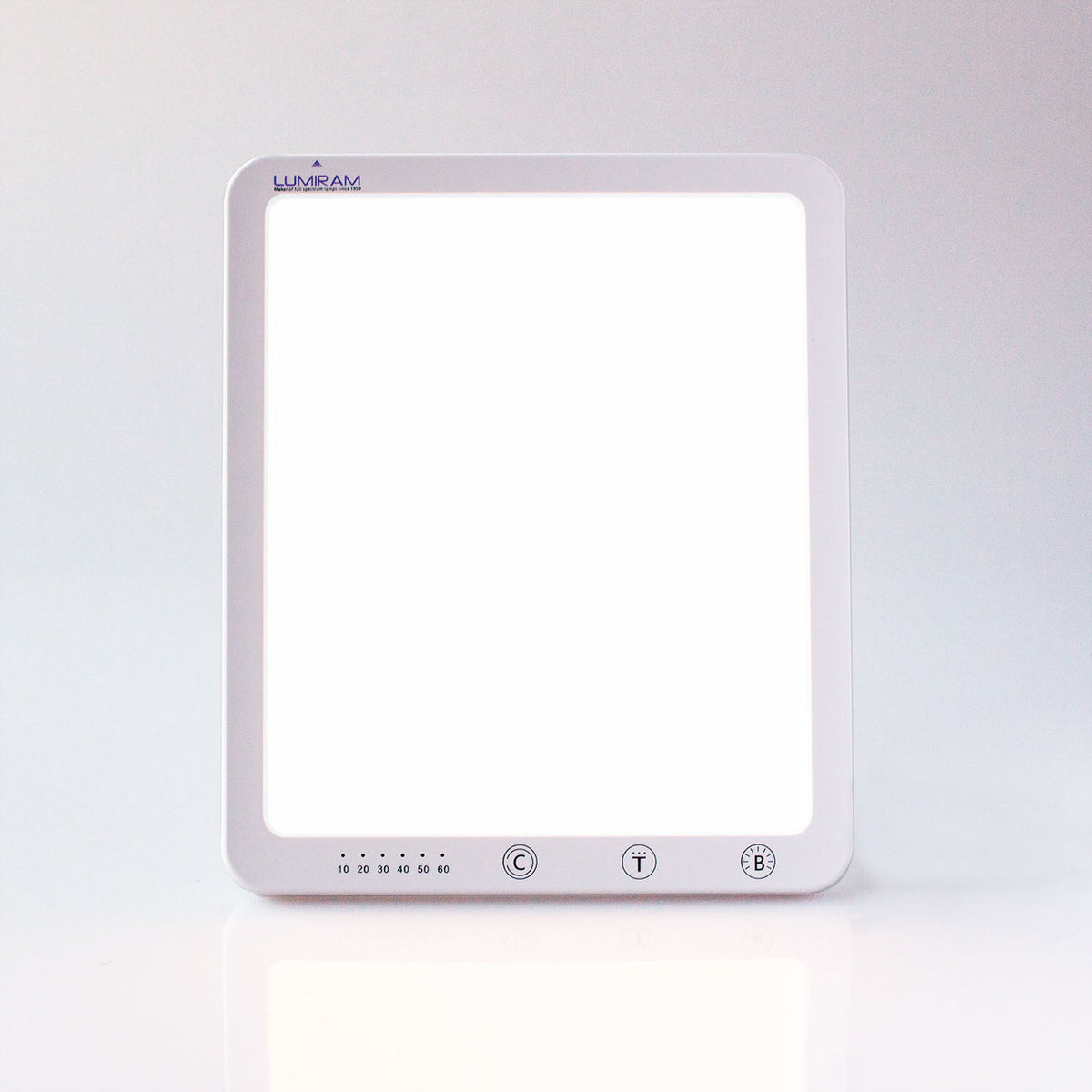 Light therapy lamp with 'Lumie' branding on a white background