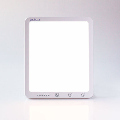 Light therapy lamp with 'Lumie' branding on a white background