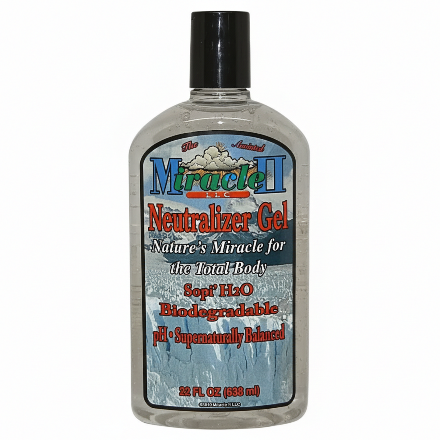 Bottle of Miracle II Neutralizer Gel 22 oz with label on a white background