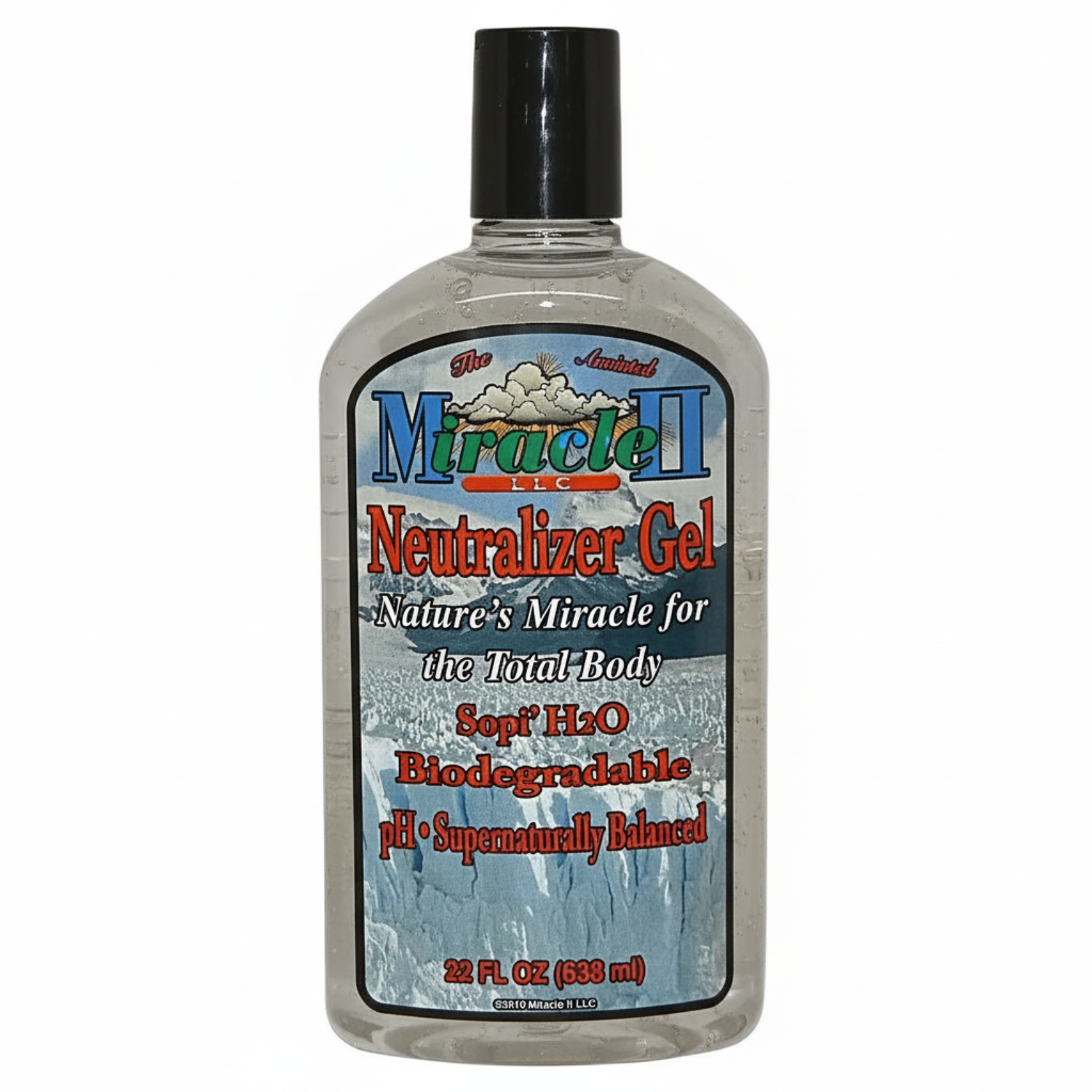 Bottle of Miracle II Neutralizer Gel 22 oz with label on a white background
