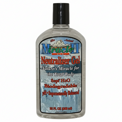 Bottle of Miracle II Neutralizer Gel 22 oz with label on a white background