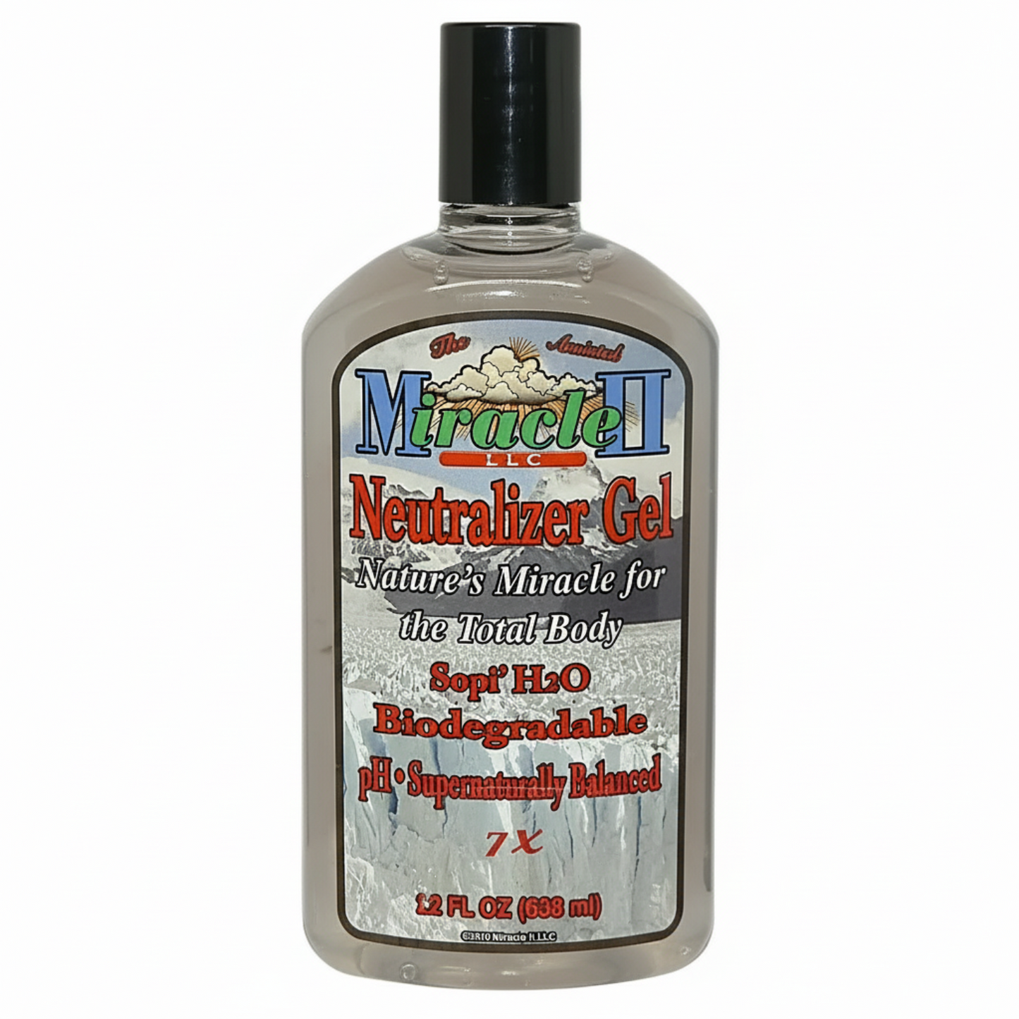 Bottle of Miracle II Neutralizer Gel 22oz with label on a white background