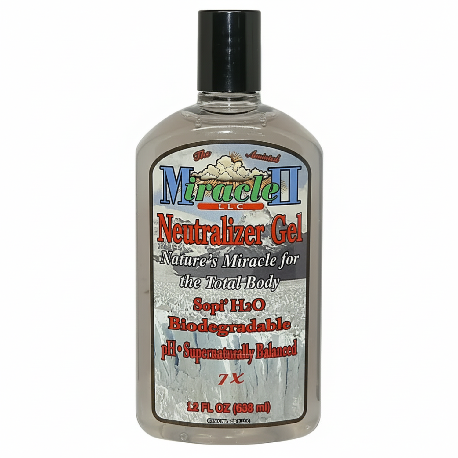 Bottle of Miracle II Neutralizer Gel 22oz with label on a white background