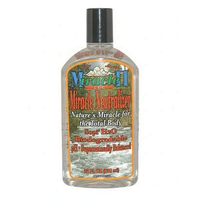 Bottle of Miracle Neutralizer with label on a white background