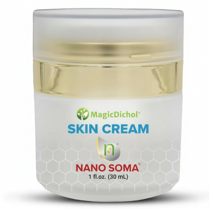 Jar of MagicDichol Nano Soma skin cream on a white background