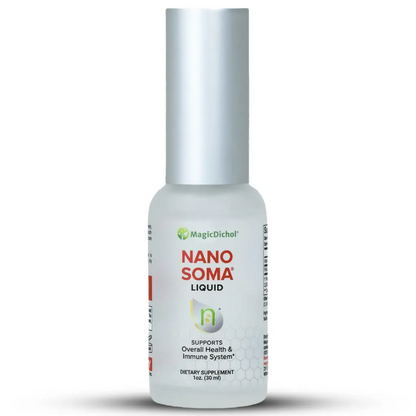 Bottle of Nano Soma Liquid supplement on a white background