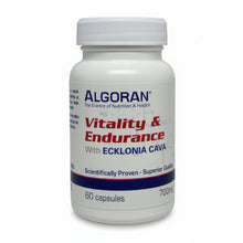 white bottle with blue stripe of Algoran Vitality & Endurance with Ecklonia Cava, Scientifically Proven, Superior Quality, 60 capsules 700mg
