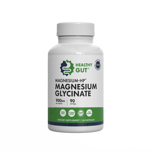 Magnesium-HP - Magnesium for Sensitive Guts, a dietary supplement with 900mg magnesium glycinate in 90 capsules.
