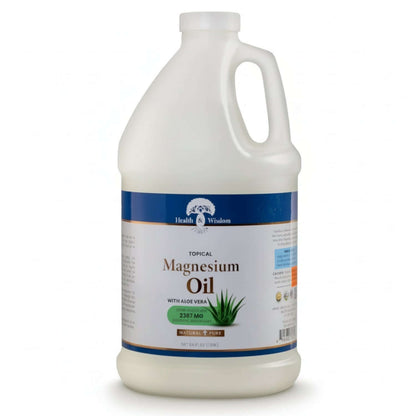 Magnesium Oil with Aloe Vera - Topical Muscle Relief in a large container by Health and Wisdom.