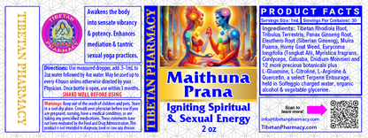 Maithuna Prana for Reproductive Health and Vitality - 2 oz bottle label showcasing Tibetan Pharmacy details