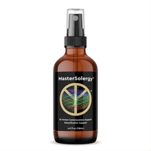 MasterSolergy Zeolite Detox Supplement in a spray bottle, promoting detoxification support for body and mind.