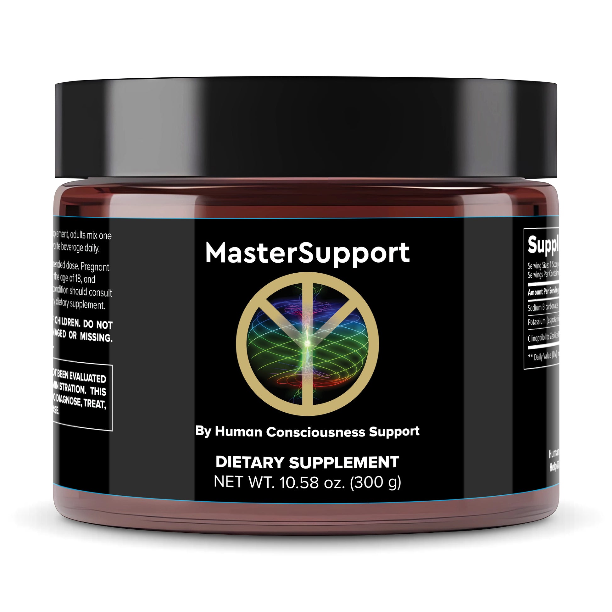 MasterSupport dietary supplement for detoxify and alkalize with a high-performance mineral blend in a dark jar.
