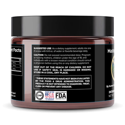 MasterSupport detox supplement container with supplement facts for detoxify and alkalize support.