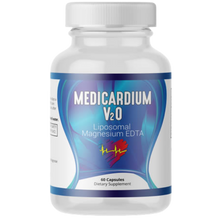 Supplement bottle labeled 'Medicardium V20' on a white background