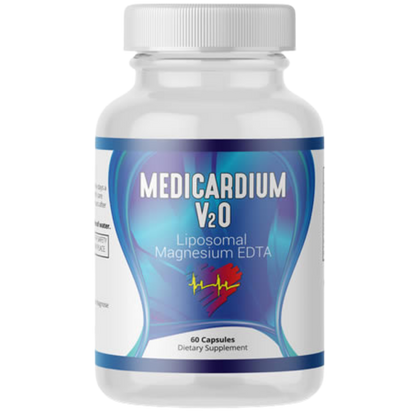 Supplement bottle labeled 'Medicardium V20' on a white background