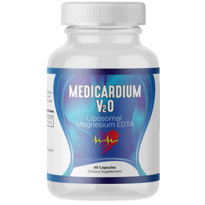 Supplement bottle labeled 'Medicardium V20' on a white background