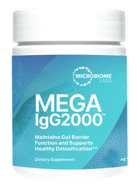 Mega IgG2000 Serum Derived Immunoglobulin supplement for gut health and detoxification from Microbiome Labs.