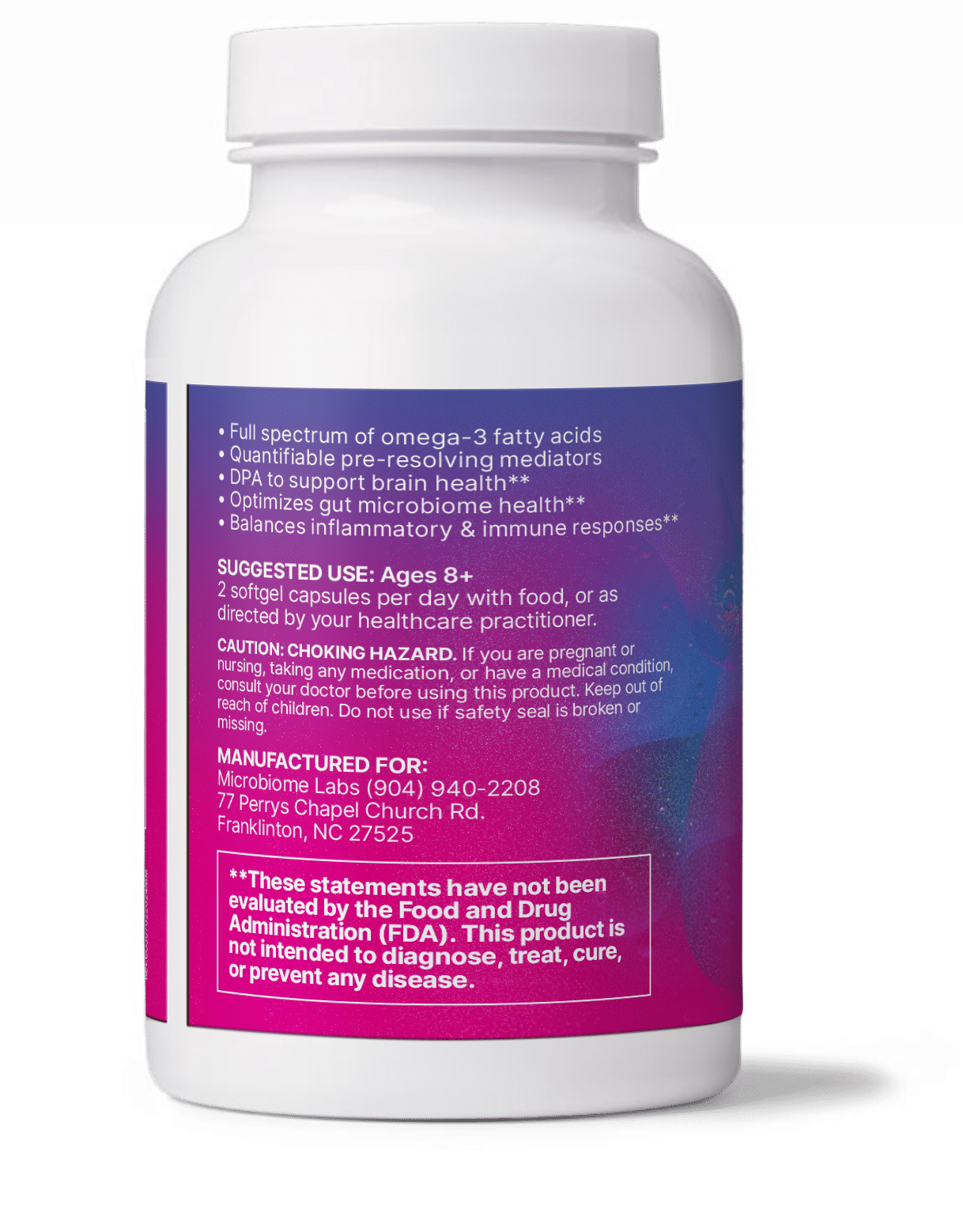 MegaMarine bottle showing concentrated EPA DHA and DPA blend for heart and brain health. High potency omega 3 fish oil.