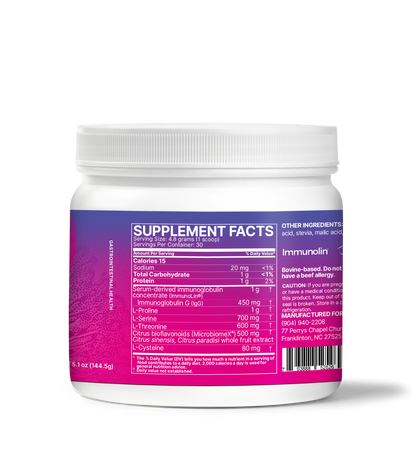 MegaMucosa supplement container with nutritional facts, supporting Immune and Mucosal Barrier Support.