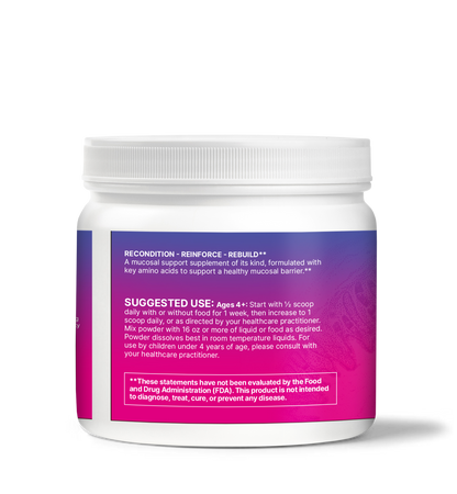 MegaMucosa product container showcasing Immune and Mucosal Barrier Support supplement details and suggested use.