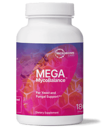 Mega MycoBalance supplement bottle with Bee propolis with Undecylenic Acid for microbial support.