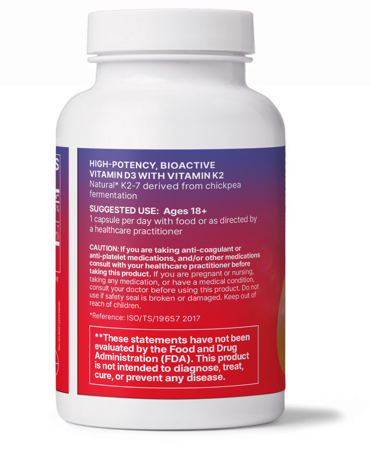 MegaQuin K2 + D3 supplement bottle featuring Pharmaceutical Grade Vitamin D3 and K2, with usage instructions.