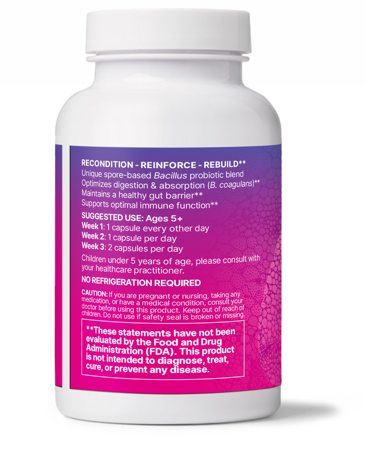 MegaSporeBiotic spore based probiotic supplement bottle promoting gut health and microbiome diversity.