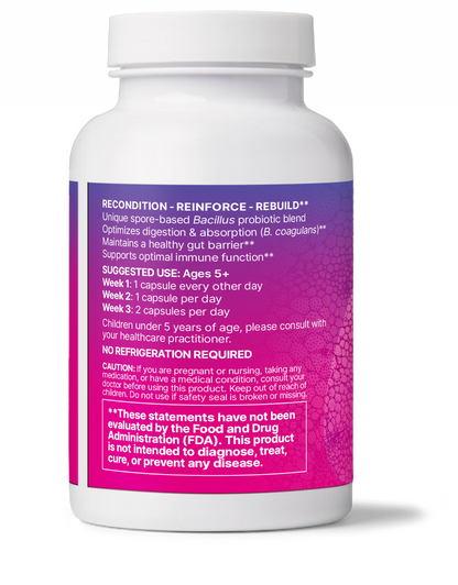 MegaSporeBiotic spore based probiotic supplement bottle promoting gut health and microbiome diversity.