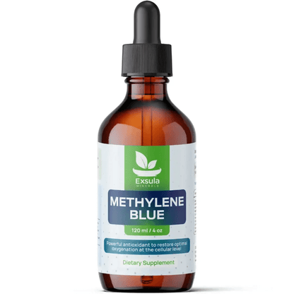 Exsula Minerals Methylene Blue Drops 120ml for Mitochondrial Energy Support and antioxidant benefits.
