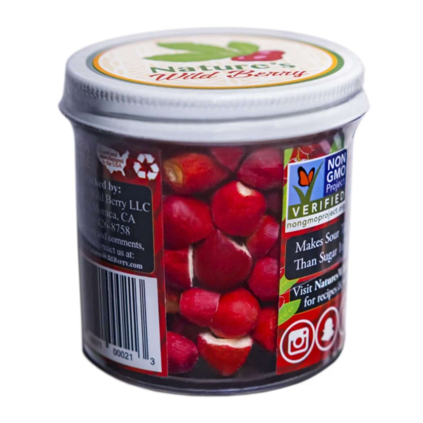 Jar of 21/g Miracle Berries with visible branding and product details on a white background