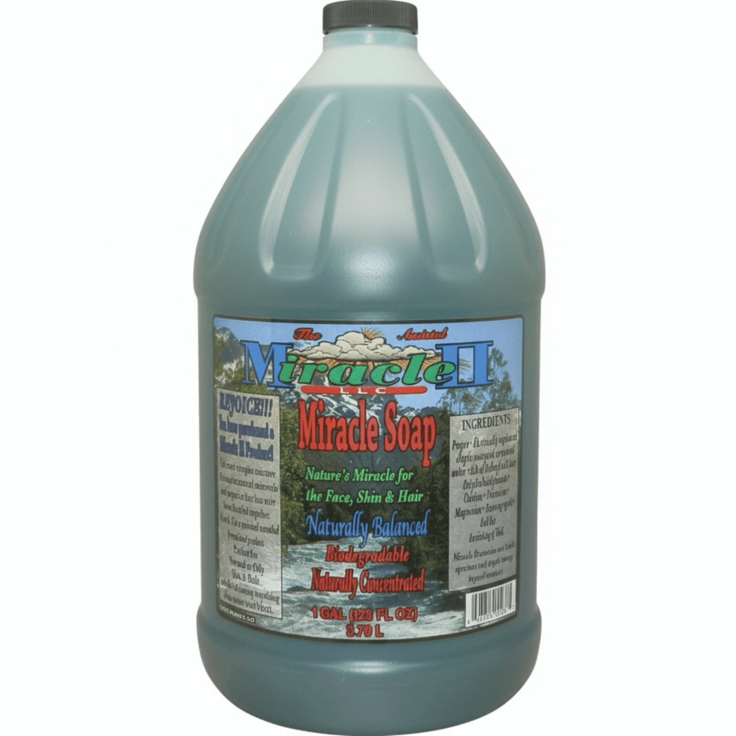 Gallon bottle of Miracle Soap for Organic Skin Cleansing and Detox.