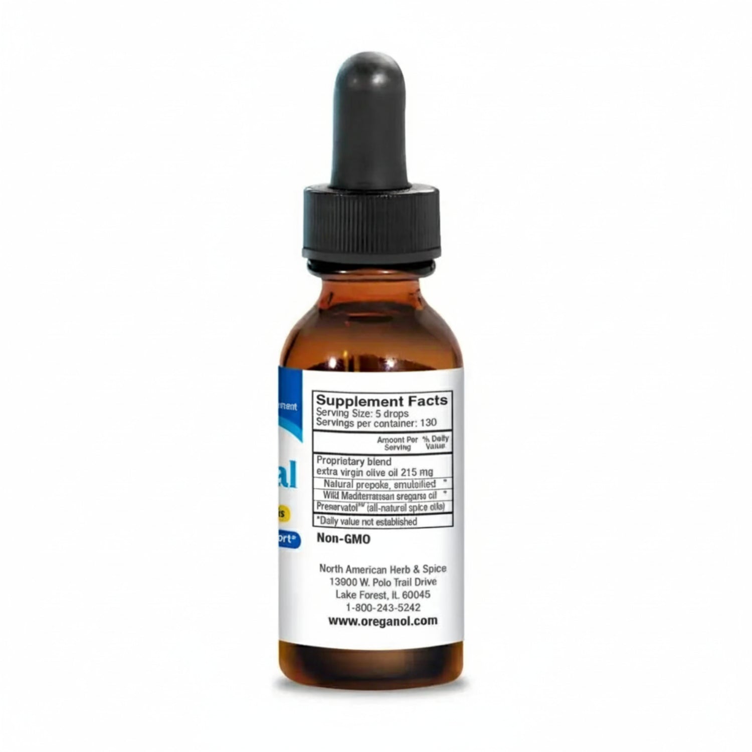Bottle of a supplement with a dropper on a white background
