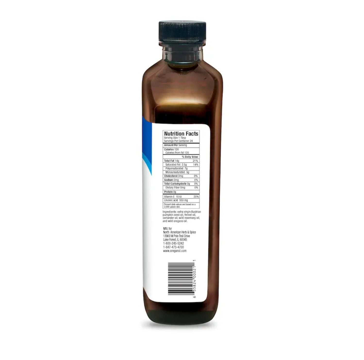 Brown bottle with a label on a white background