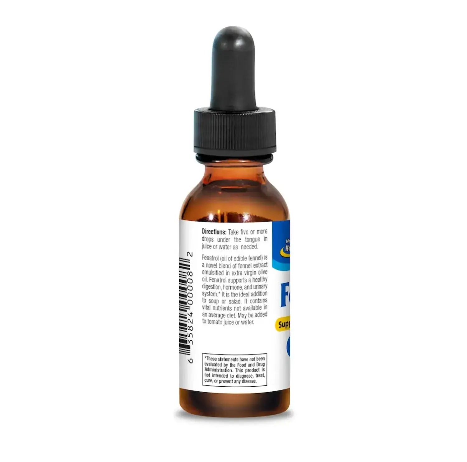 Fenatrol Wild Fennel Oil Emulsion in a brown glass dropper bottle with white cap, for digestive wellness support.