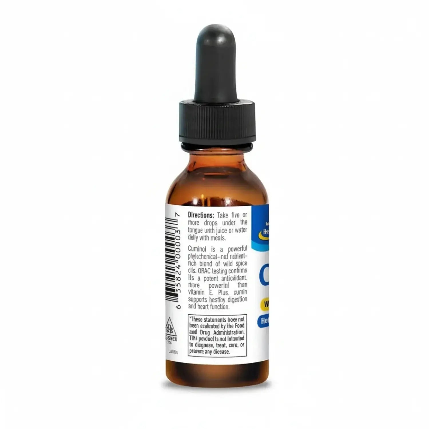 Wild Mountain Cumin Seed Oil dropper bottle with directions for use and health benefits.