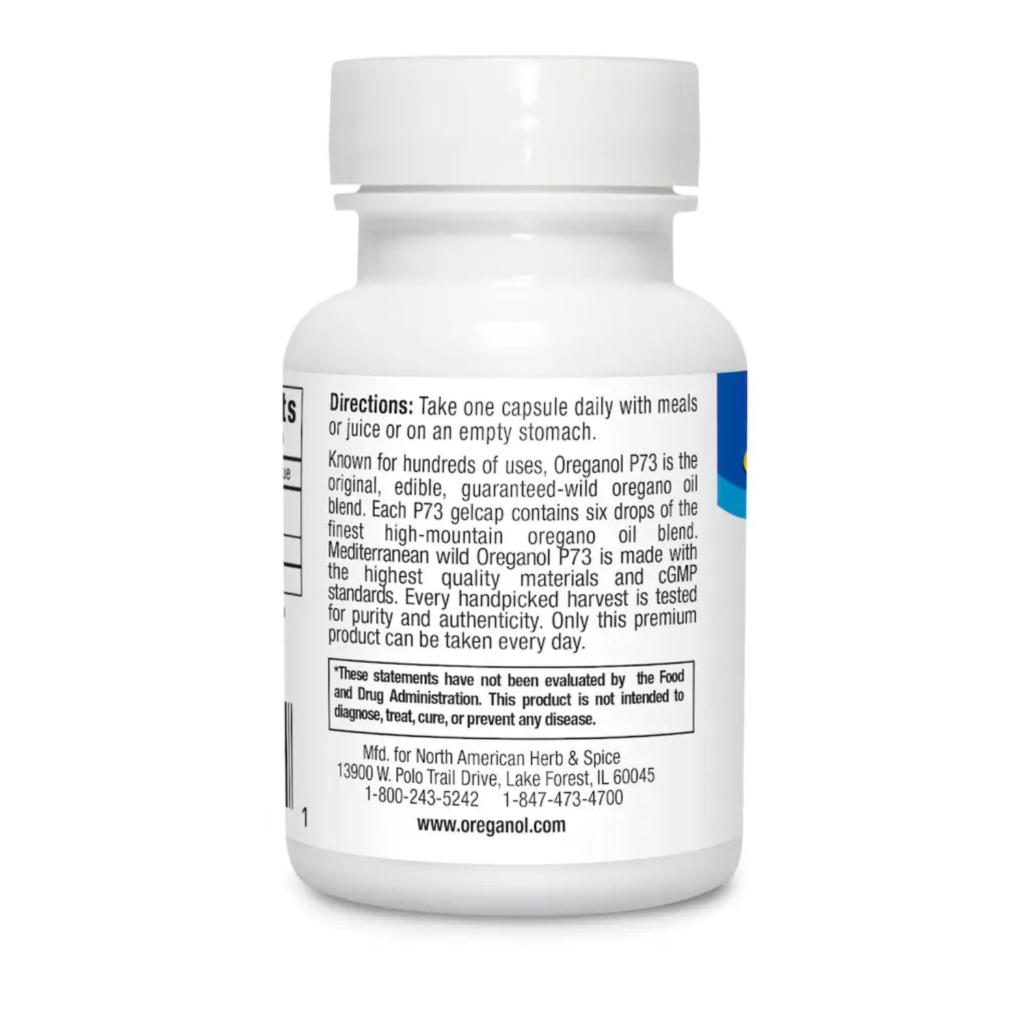 White supplement bottle with label on a white background
