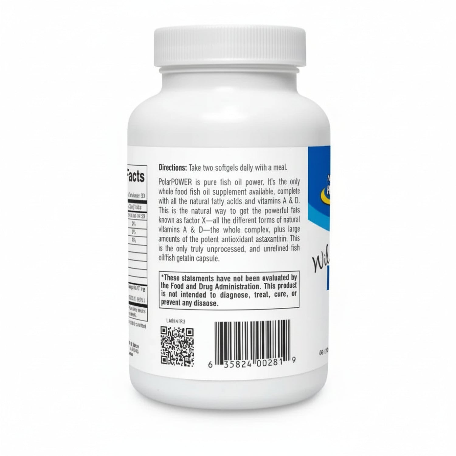 White supplement bottle with label on a white background