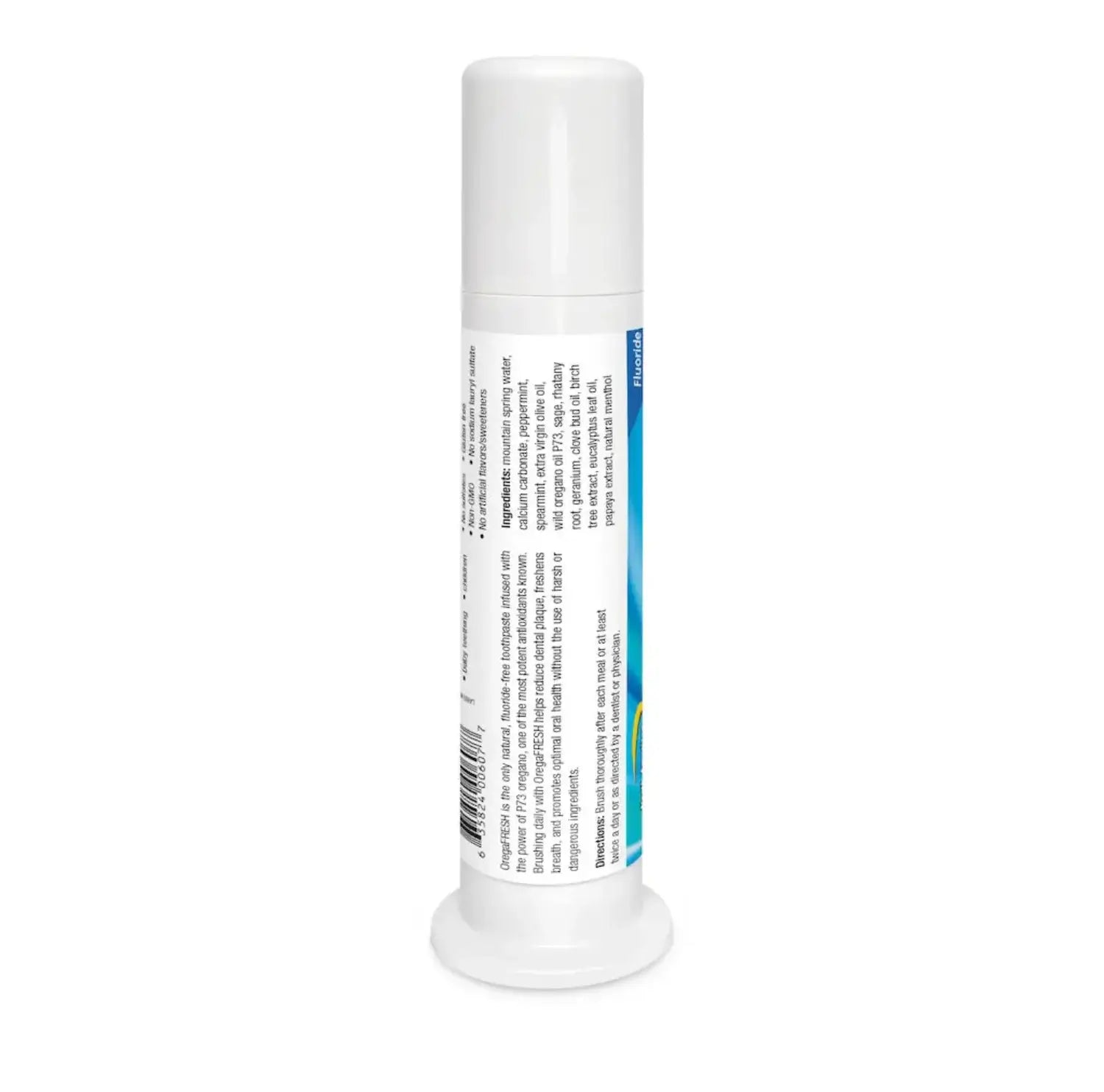 Glycerin Free Oregano Toothpaste by North American Herb & Spice, showcasing the product packaging side view.